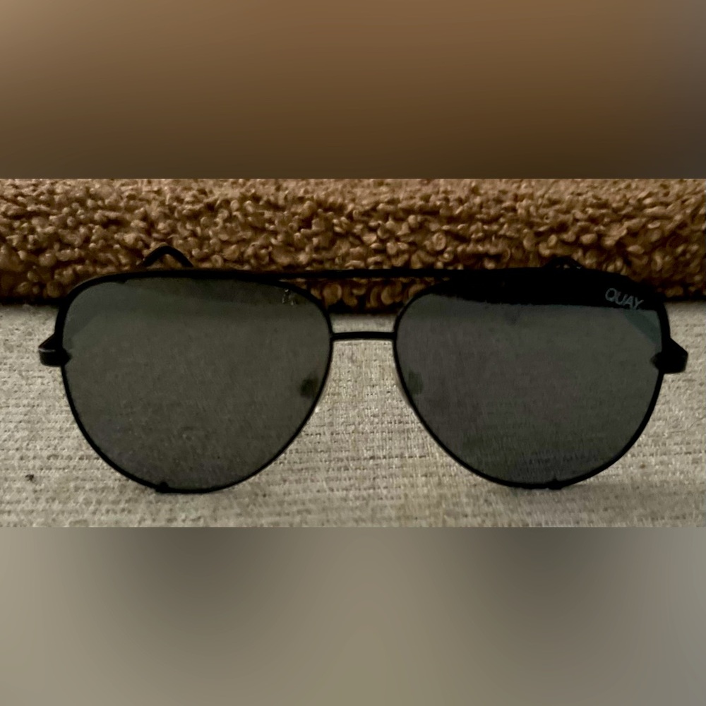 Quay Australia x Desi High Key Black + Silver Aviator Sunglasses